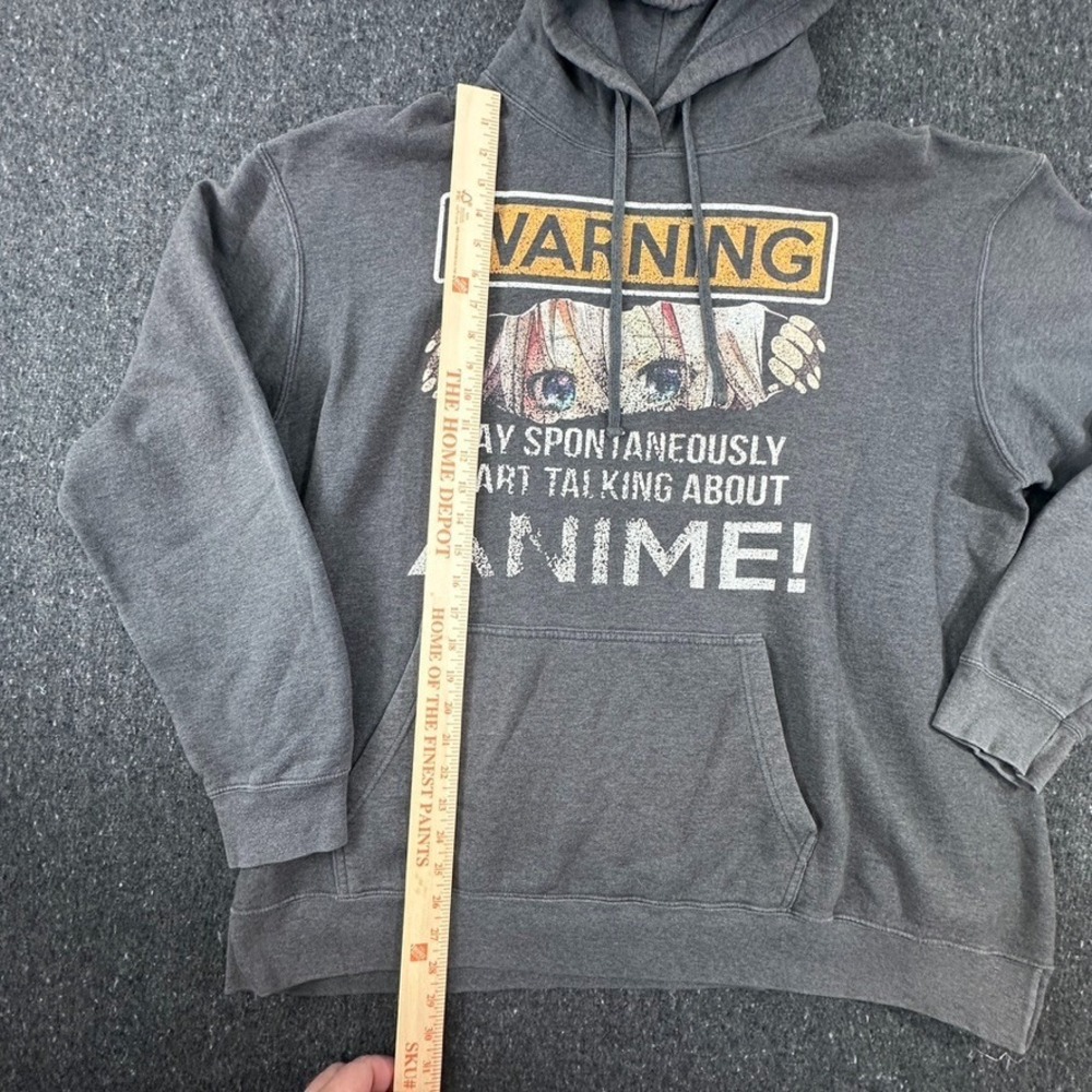 Anime Warning Graphic Hoodie Black Pullover Port Company Sweatshirt Mens 2XL - Picture 4 of 9